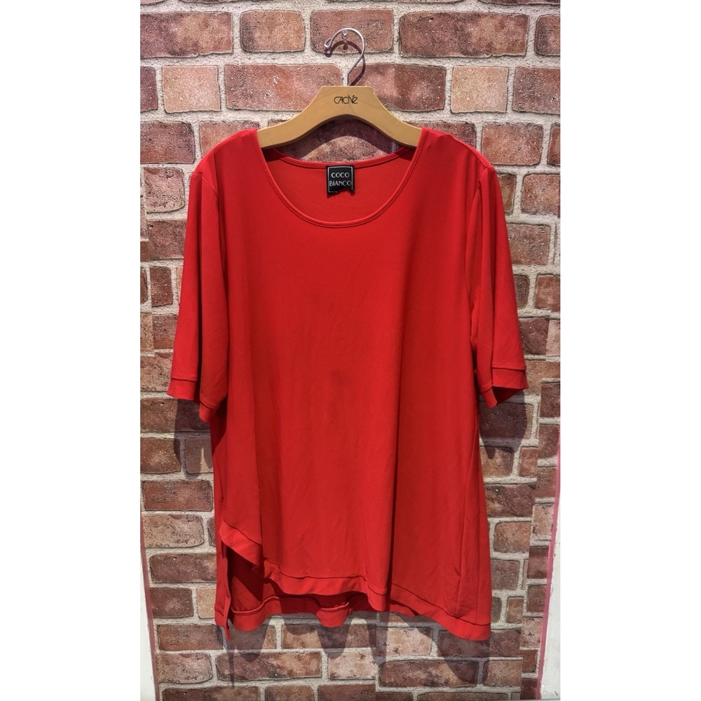 Coco Blanco Basic Top Women's Size‎ L Solid Ruby Red Loose Fit Casual Round Neck